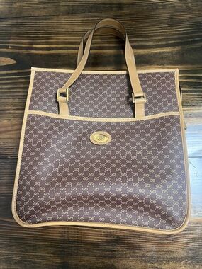 Gucci Brown Monogram Tote with Tan Trim